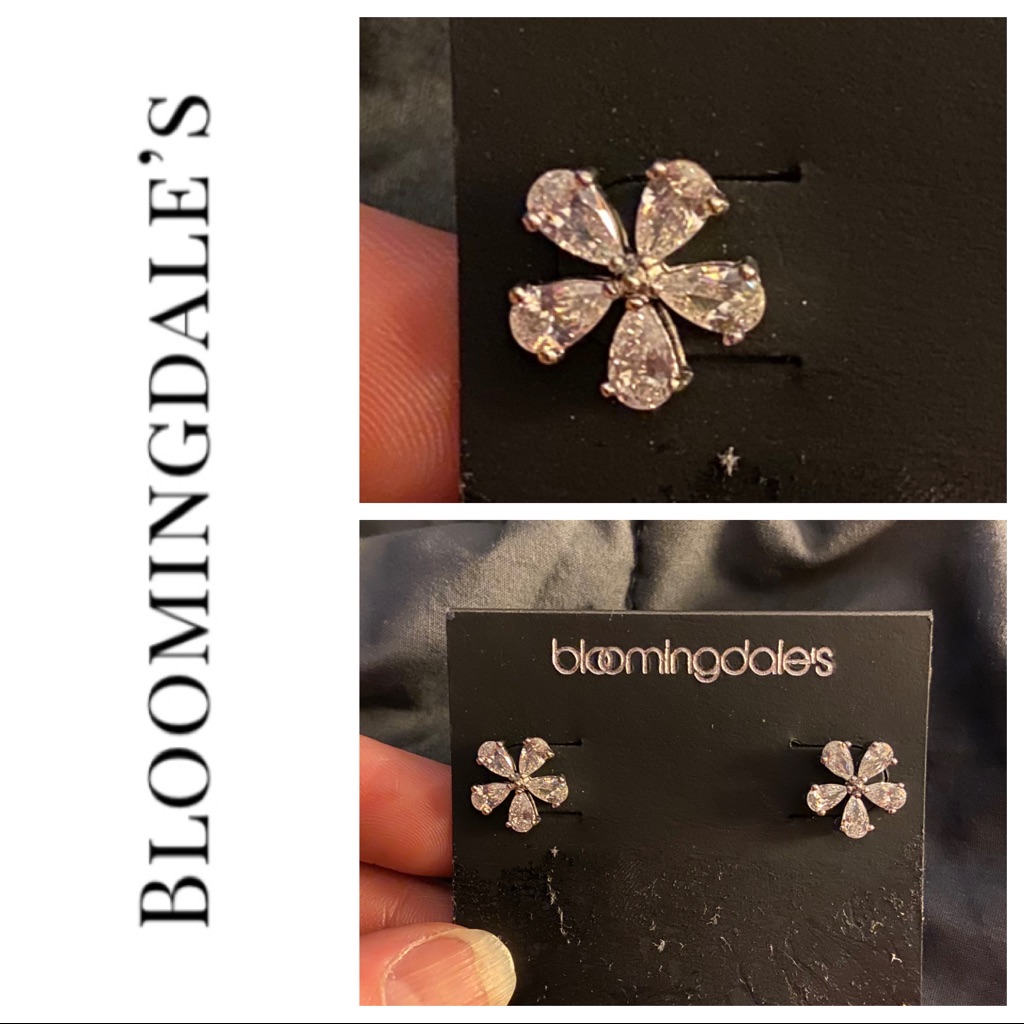 Bloomingdale’s Crystal Silver Plate Floral Pierced Earrings Nwt